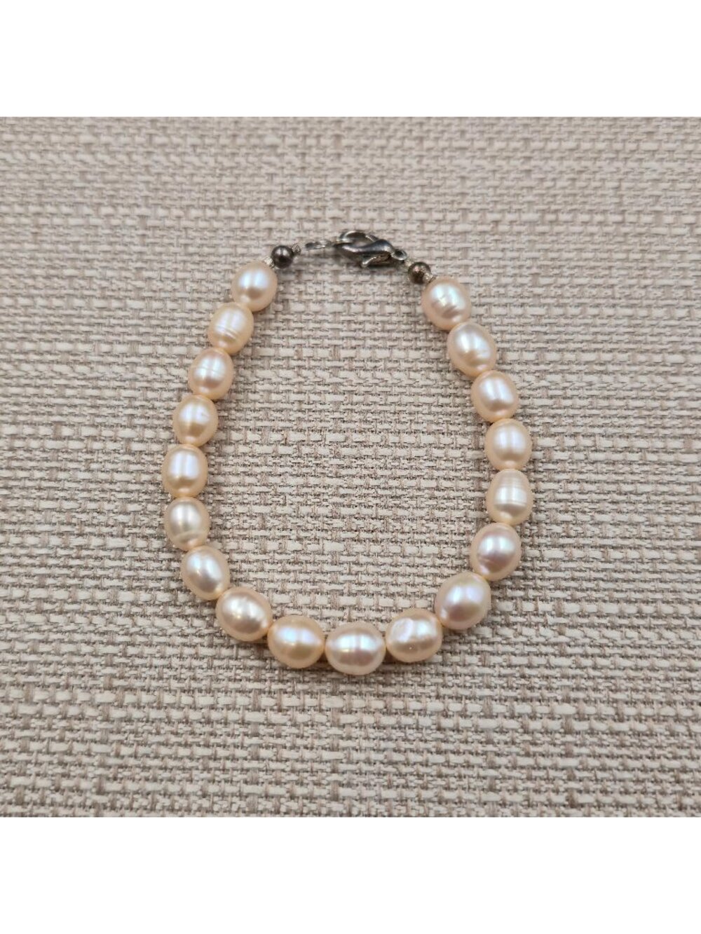 8 Inch Vintage Genuine Peach Pink Freshwater Pearl Strand Bracelet B1285